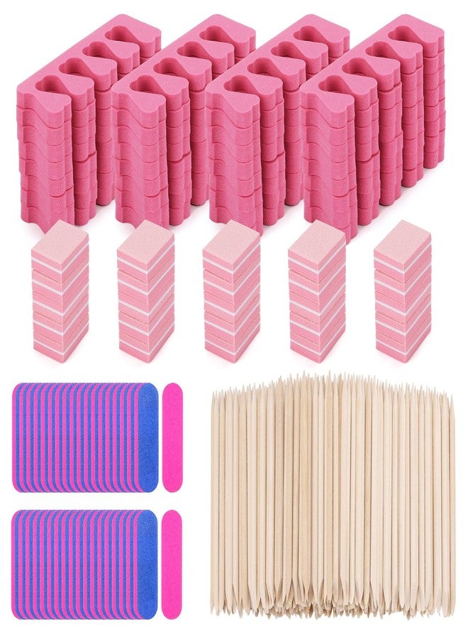 Tecbeauty 277Pcs Toe Separators Set- Nail Spa Party Tools, Mini Nail Files Buffers Block, Orange Nail Sticks Pedicure Wood Cuticle Pushers - Image 1